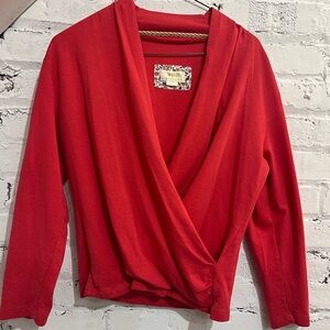 Maeve by Anthropologie Red Wrap Top Sz Medium Long Sleeve Cotton Blend